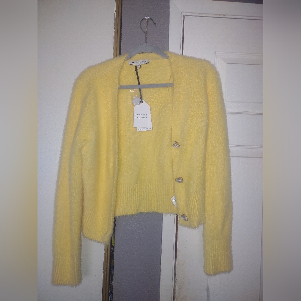 Soft Yellow Fuzzy Knit Cardigan